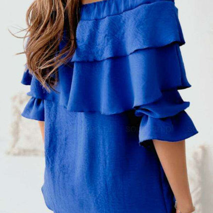 Elegant Off-the-Shoulder Blouse with Stylish Double Ruffle Sleeves for Women