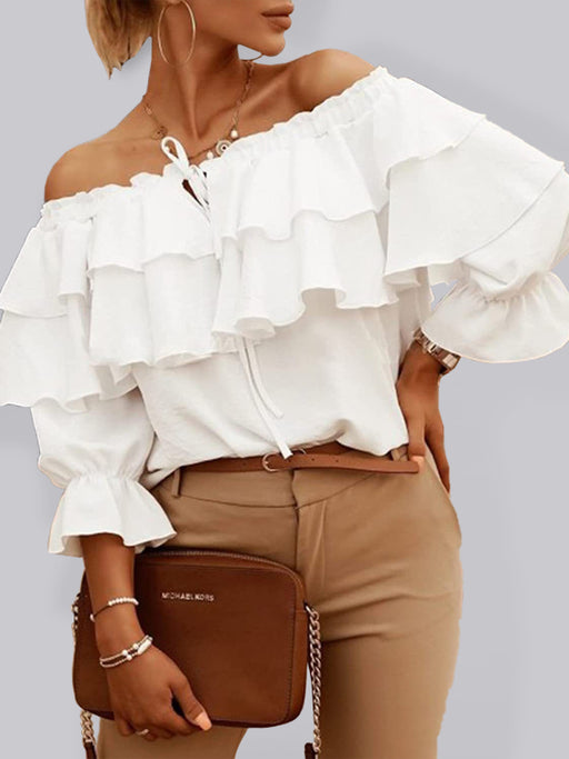 Off-the-Shoulder Blouse with Flouncy Ruffle Sleeves - Versatile Style Choice