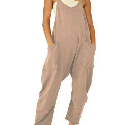 Elegant V-Neck Utility Jumpsuit with Handy Pockets: A Must-Have for Women