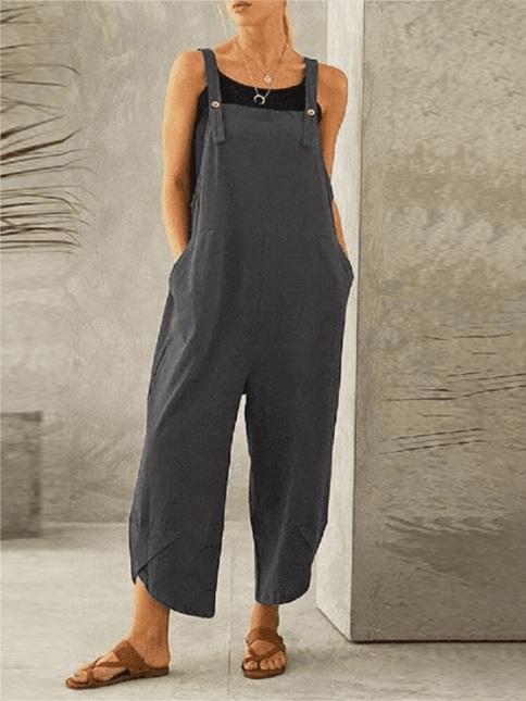 Chic High-Waisted Jumpsuit with Trendy Button Suspenders for Women