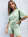 Casual Solid Color Two-Piece Set with Short-Sleeved Top and Shorts for Women
