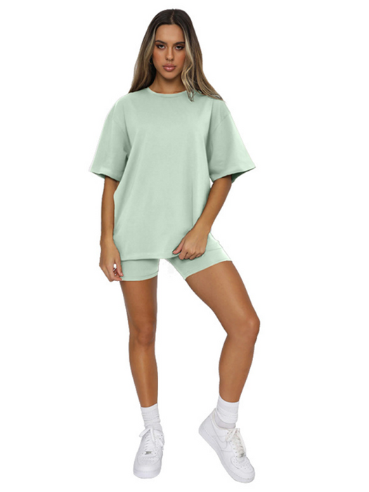 Elegant Solid Color Two-Piece Co-ord Set with Short-Sleeve Top and Shorts for Women