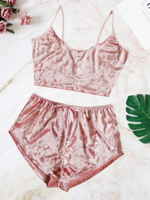 Luxurious Velvet V-neck Intimate Apparel Set