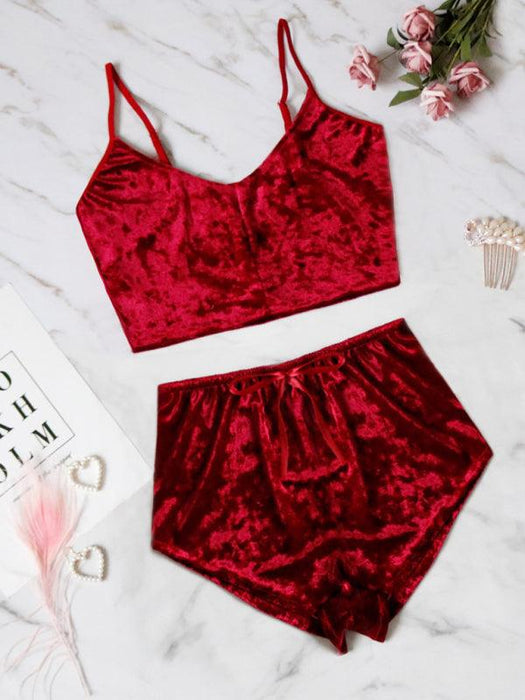 Luxurious Velvet V-neck Intimate Apparel Set