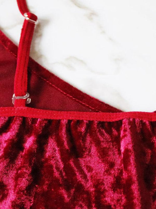 Sensual Crushed Velvet V-neck Undergarment Duo