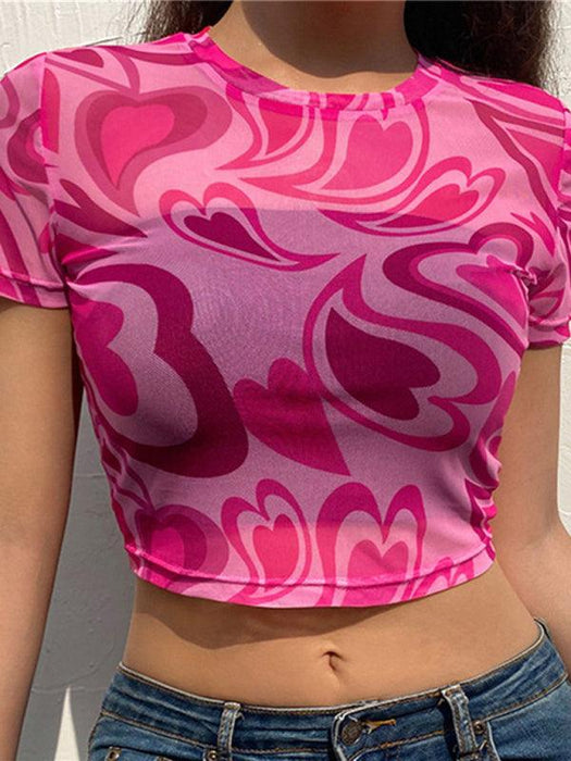 Heart Swirl Sheer Mesh Crop Top - Stylish Women's Summer Fashion Choice