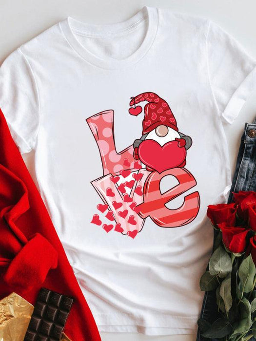 Love Journey Heart Print Plus Size Cotton Tee for Women