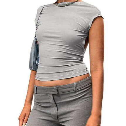 Chic Backless Crop Top: Trendy Short Sleeve Shirt for Women