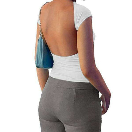 Chic Backless Crop Top: Trendy Short Sleeve Shirt for Women