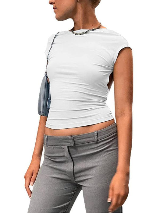 Allure Backless Crop Top with Elegant Open Back and Short Sleeves for Women