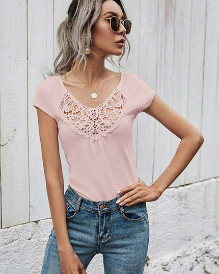 Elegant Lace Detail Short Sleeve Blouse for Women