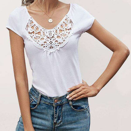 Elegant Lace Detail Short Sleeve Blouse for Women