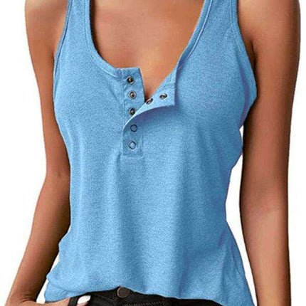 Jakoto Women's Stylish Snap Button Sleeveless Tank Top - Casual Solid Color Blouse
