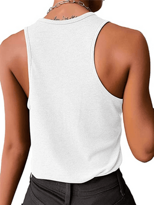 Women's Solid Color Snap Button Casual Sleeveless Tank Top-kakaclo-White-S-Très Elite