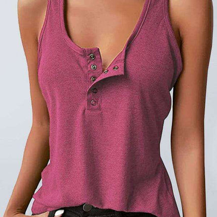 Jakoto Women's Stylish Snap Button Sleeveless Tank Top - Casual Solid Color Blouse