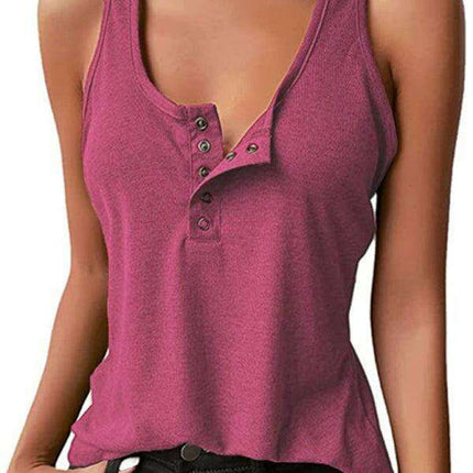 Jakoto Women's Stylish Snap Button Sleeveless Tank Top - Casual Solid Color Blouse