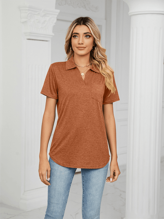 Short-Sleeve Polo Top with Timeless Chambray Accents