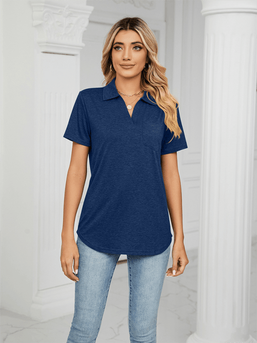 Chambray-Accented Short Sleeve Polo Shirt