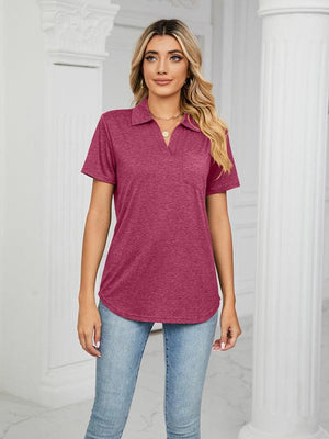 Women's Solid Color Short-sleeve Polo Top-kakaclo-Wine Red-S-Très Elite