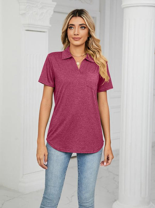 Women's Solid Color Short-sleeve Polo Top
