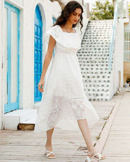 Bohemian Dream Lace Off-Shoulder Dress with Playful Details