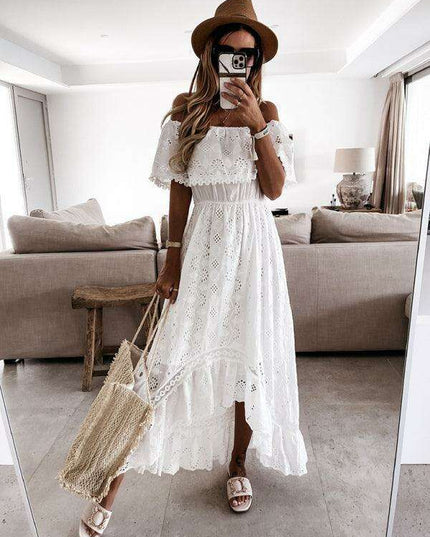 Bohemian Dream Lace Off-Shoulder Dress with Playful Details