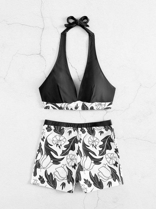 Floral Bliss Bikini Set with High-Waisted Shorts