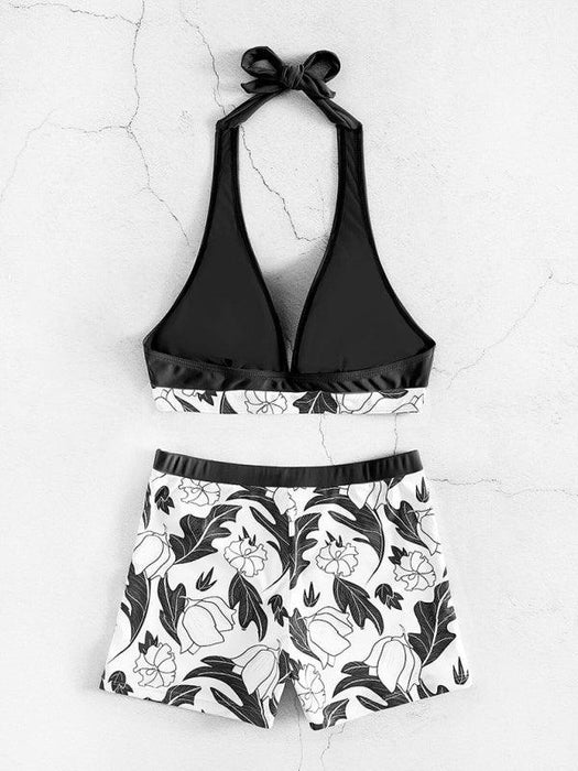 Floral Bliss Bikini Set with High-Waisted Shorts