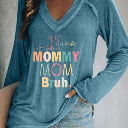 Chic Women's Long Sleeve V-Neck Tee with Trendy Graphic Design