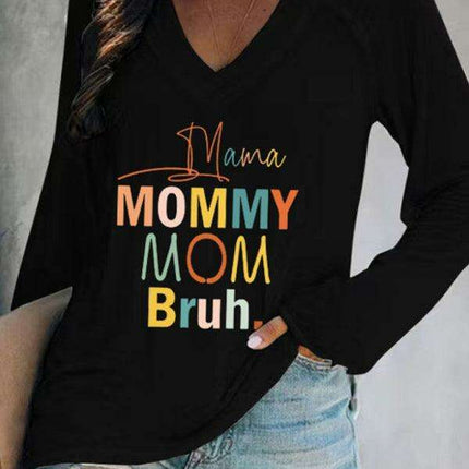 Chic Women's Long Sleeve V-Neck Tee with Trendy Graphic Design