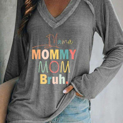 Chic Women's Long Sleeve V-Neck Tee with Trendy Graphic Design