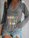 Soft Blend Women's V-Neck Graphic Tee with Long Sleeves