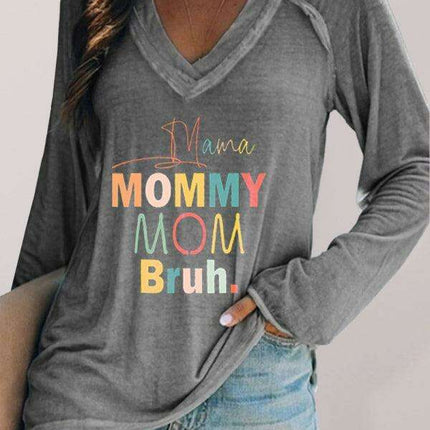 Chic Women's Long Sleeve V-Neck Tee with Trendy Graphic Design