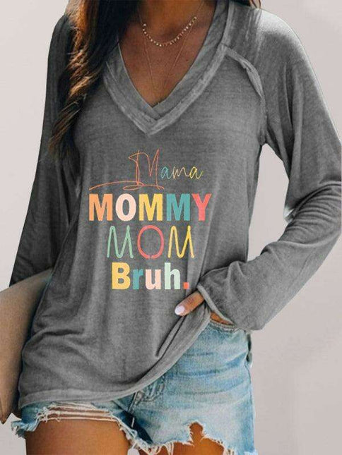 Chic Women's Long Sleeve V-Neck Tee with Trendy Graphic Design
