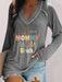 Luxurious Women's Printed V-Neck Tee with Long Sleeves