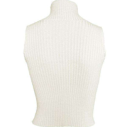 Sleeveless Ribbed Turtleneck Sweater with Teardrop Cutout Detail