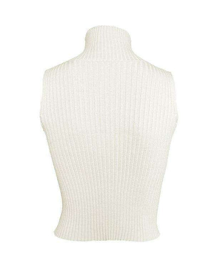 Sleeveless Ribbed Turtleneck Sweater with Teardrop Cutout Detail