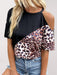 Leisure Velour Cheetah Print Cold-Shoulder Top with Color Block Crewneck for Women