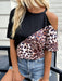 Leisure Velour Cheetah Print Cold-Shoulder Top with Color Block Crewneck for Women