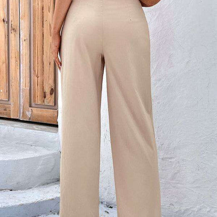 Chic High-Waisted Wide-Leg Trousers with Stylish Tie and Distinctive Print