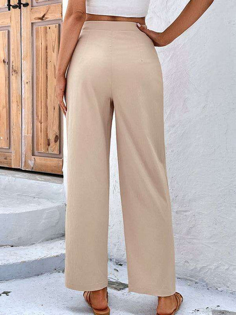 Chic High-Waisted Wide-Leg Trousers with Stylish Tie and Distinctive Print