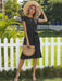 Polka Dot Charm | Women's High Waist Pleated Midi Dress with Short Sleeves
