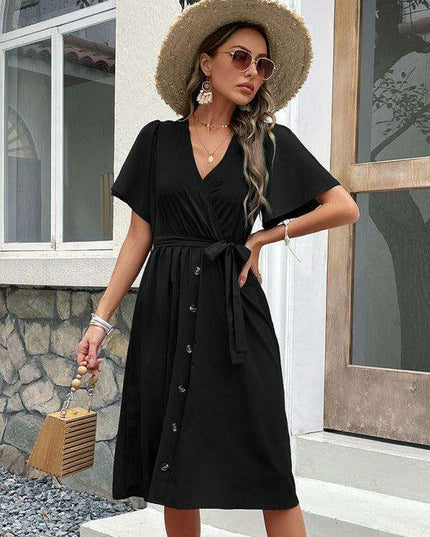 Elegant Elbow Sleeve Wrap Dress for a Timeless Sophisticated Look