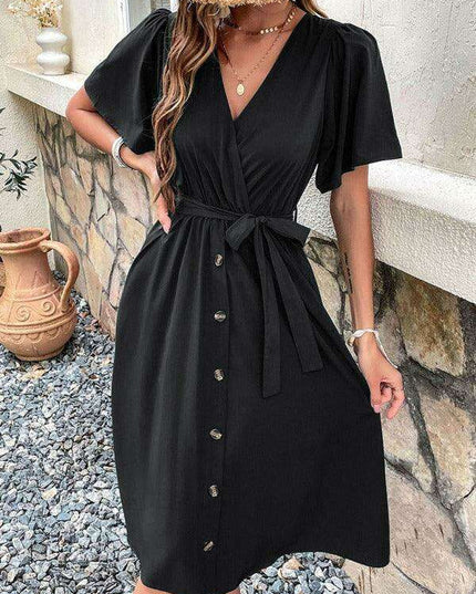 Elegant Elbow Sleeve Wrap Dress for a Timeless Sophisticated Look