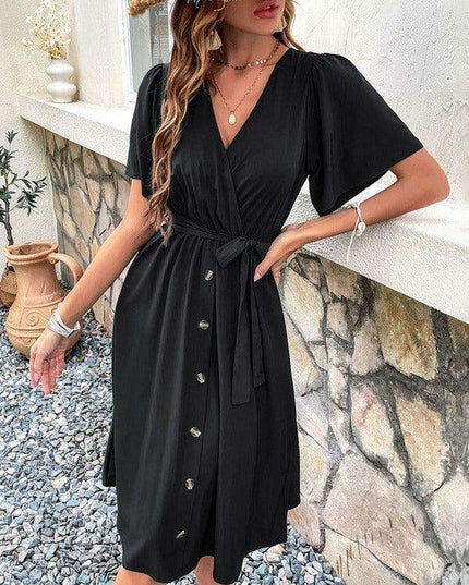 Elegant Elbow Sleeve Wrap Dress for a Timeless Sophisticated Look