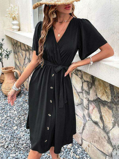 Elegant Elbow Sleeve Wrap Dress for a Timeless Sophisticated Look
