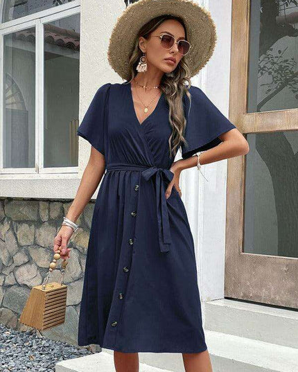 Elegant Elbow Sleeve Wrap Dress for a Timeless Sophisticated Look