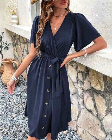 Elegant Elbow Sleeve Wrap Dress for a Timeless Sophisticated Look