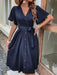 Women's Solid Color Surplice Faux Wrap Button-down Midi Dress-Clothing, Shoes & Accessories›Women›Clothing›Dresses›Casual-kakaclo-Purplish blue navy-S-Très Elite