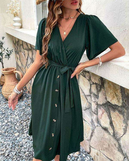 Elegant Elbow Sleeve Wrap Dress for a Timeless Sophisticated Look